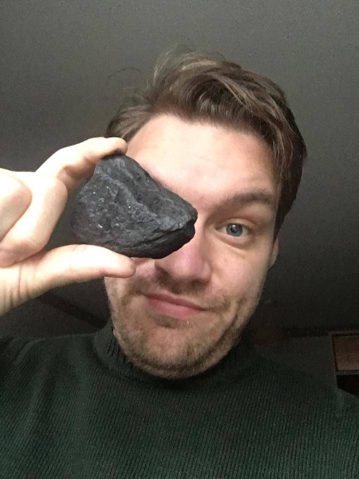 Allen with his Christmas gift: a lump of coal.