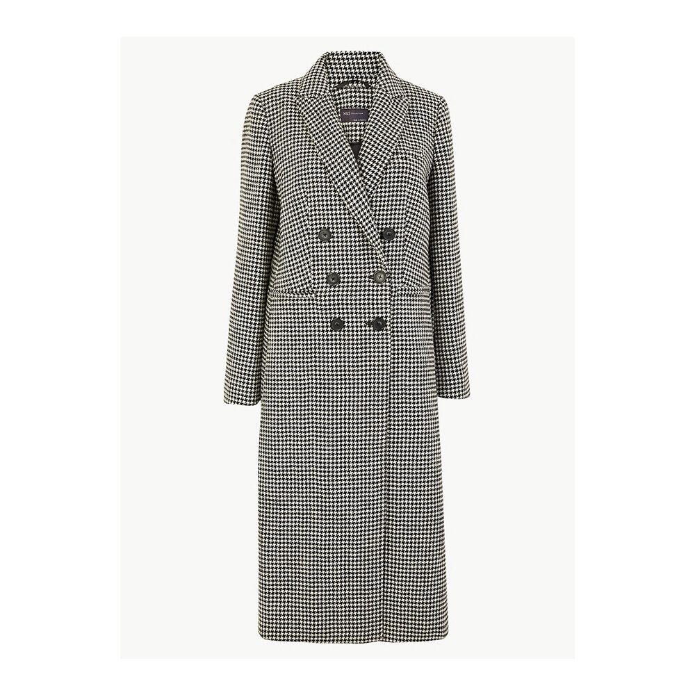 Wool blend dog tooth print overcoat by M&amp;S £99