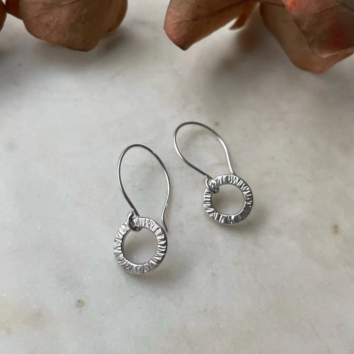 Wide Bark Circle Drop Earrings