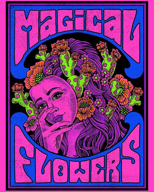 Here&rsquo;s one way to color this. Still playing around with fluorescent black light colors. I&rsquo;ll probably explore some different color options.  #art #design #illustration #americana #psychedelic #psych #magic #magical #magicalflowers #flower