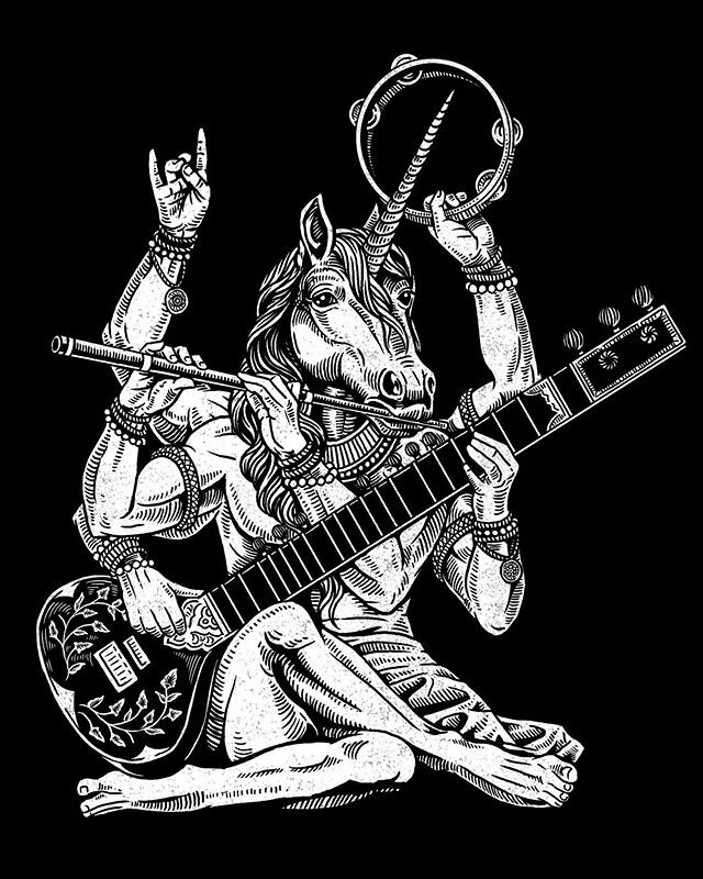 Bringing back the Unishivacorn in this one man band act! Probably end up working this into a larger print concept. Not sure yet. #art #design #illustration #unicorn #unishivacorn #shiva #eastern #sitar #flute #tamborine #heavypsych #psychedelic #psyc