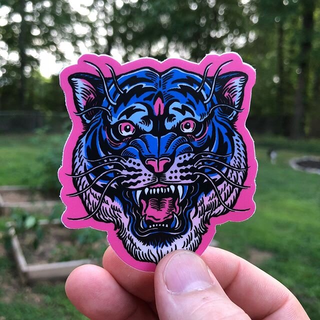 Got some stickers in from @stickermule today! I&rsquo;ll be getting sticker packs up in the Etsy shop very soon!! Excited with how these turned out! #art #design #illustration #sticker #stickermule #pink #tiger #hellcat #americana #fluorescent