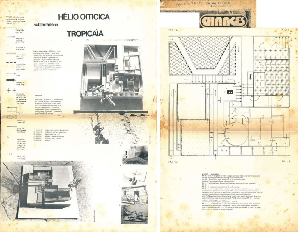  Esboços de Hélio Oiticica para Subterranean Tropicália Projects publicados na Changes magazine, 1972. Crédito: Lisson Gallery 