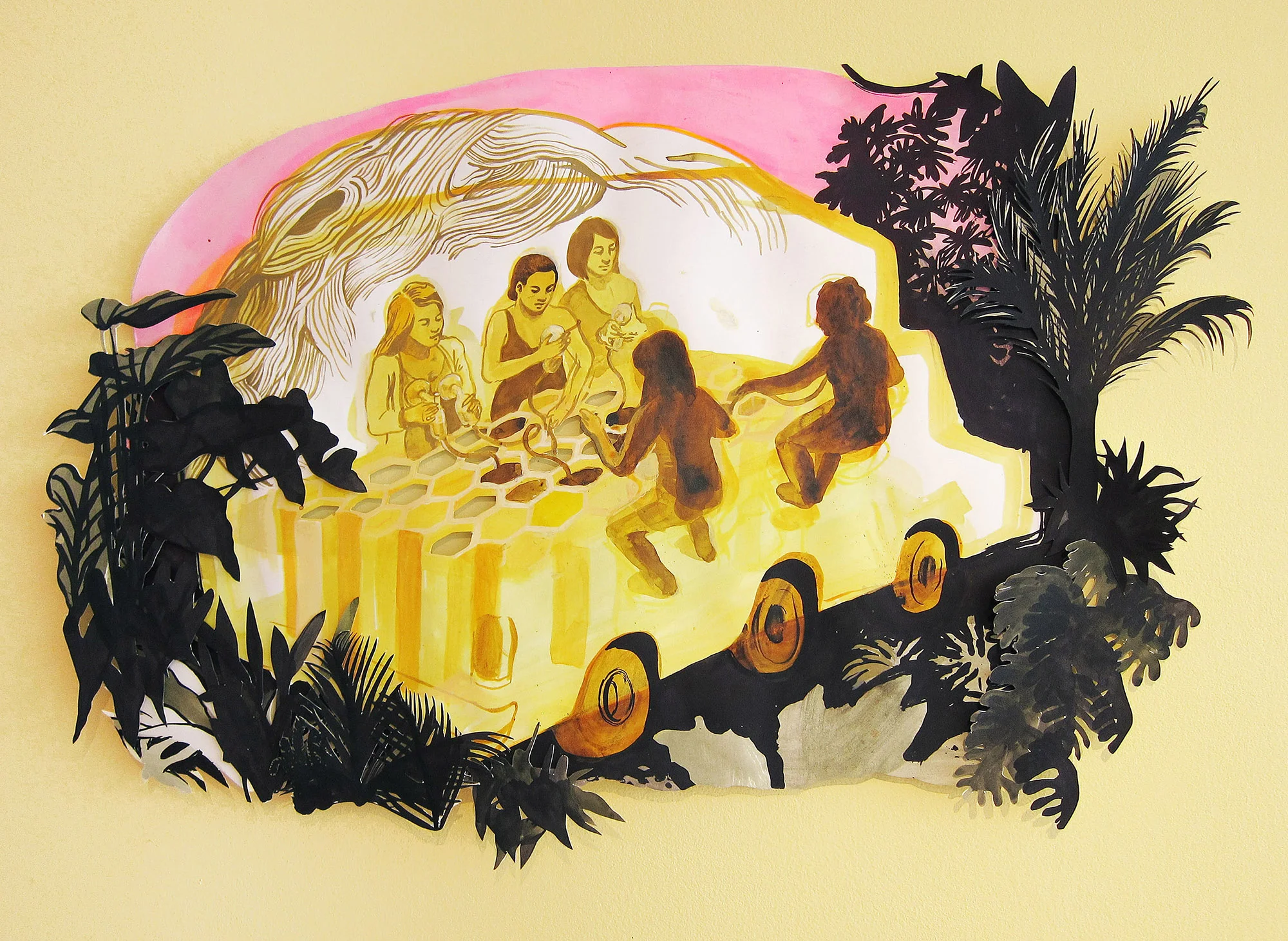 Our New System , 2014 ink and acrylic on cut paper, 23" x 32"