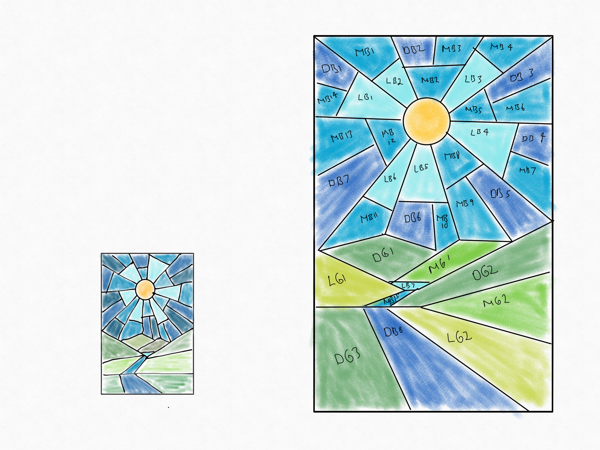 Thumbnail on the left and larger pattern on the right.
