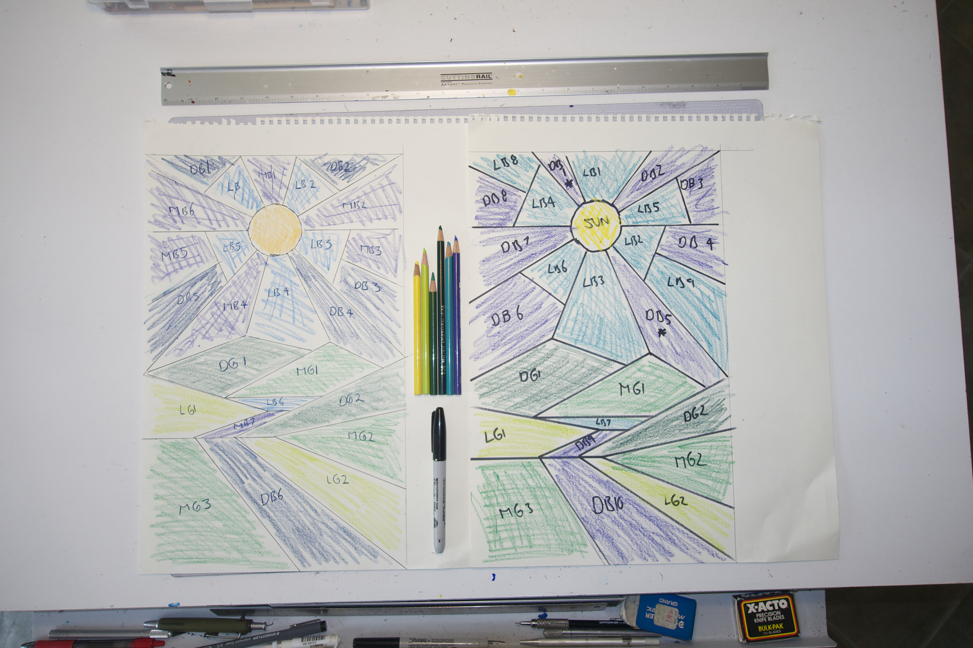 Here is the sketch and the first full-sized paper pattern.