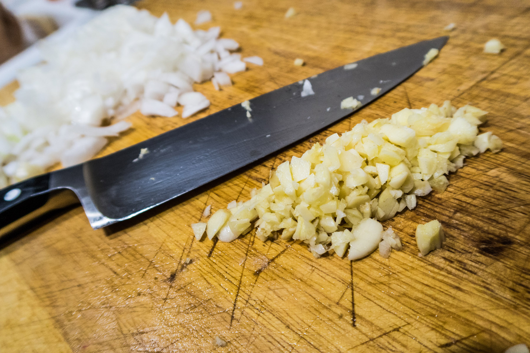Garlic and onion coarsely chopped.