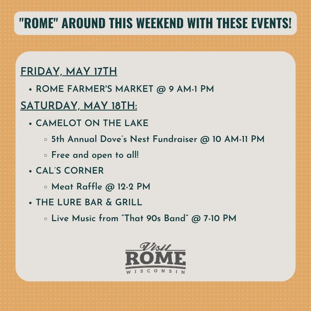 With the first Farmer's Market of the summer season slated for tomorrow, it's time to resurrect our weekly recap of &quot;The Rome Weekly Round-Up!&quot; Here's what we have on the docket for this weekend...

If you know of an upcoming event that nee