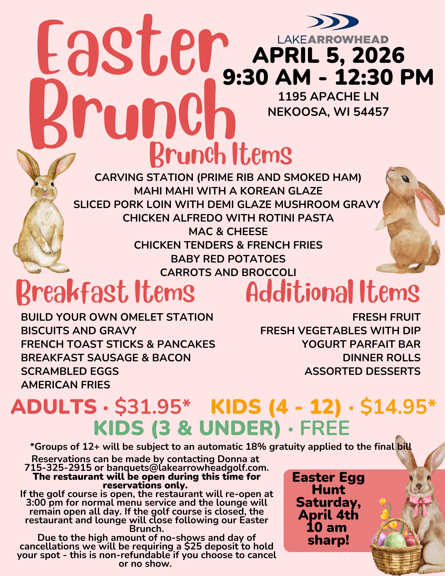 Easter. Shop Rome Easter Brunch @ Lake Arrowhead — Visit Rome, WI