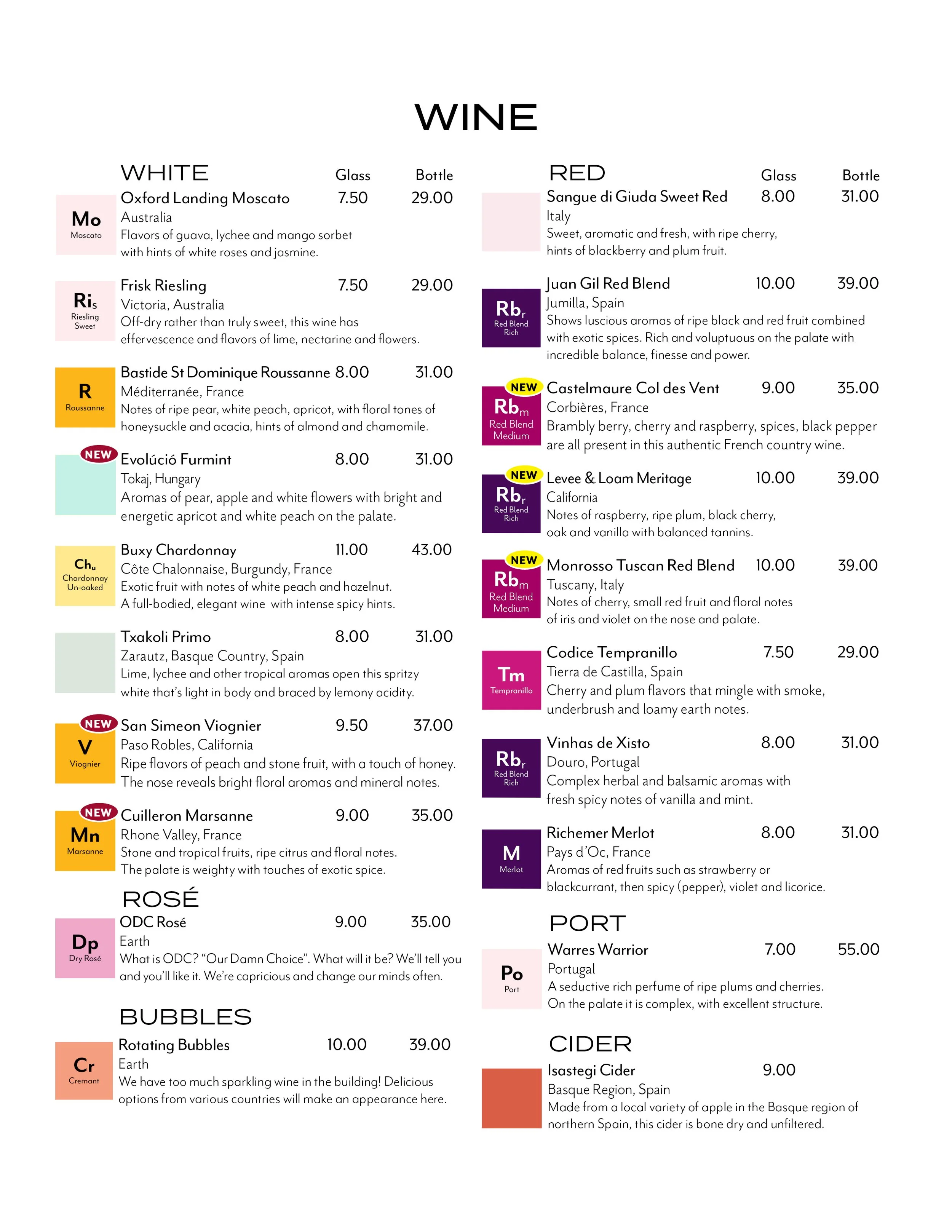 Mondo! on the River wine and bar list