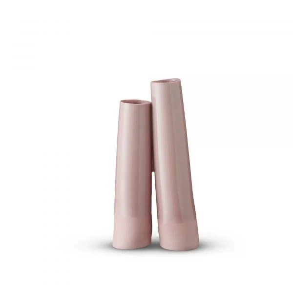 Dusty rose tube vase with glossy glazed finish