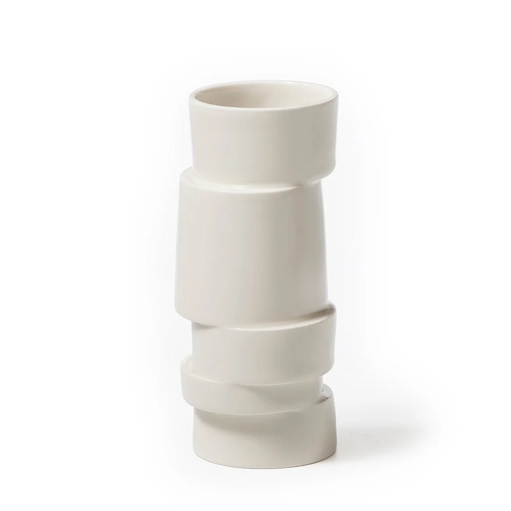 Handcrafted stacked vase with layered, sculptural silhouette