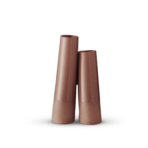 Terracotta tube vase with glossy glazed finish