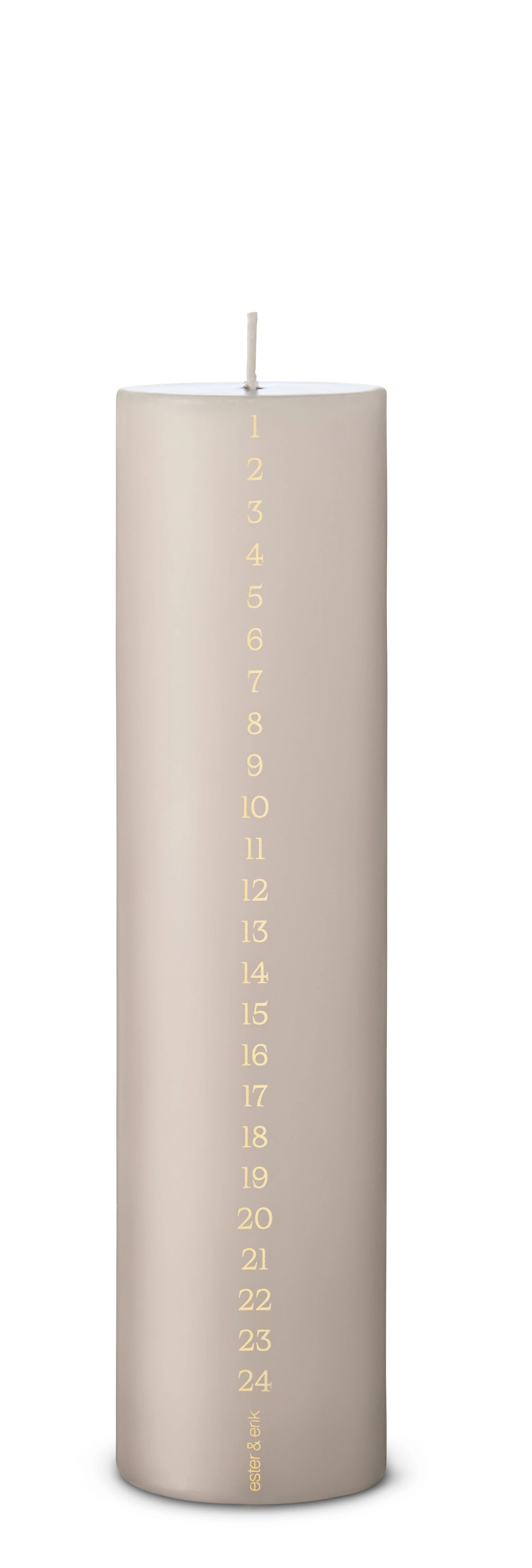 LINEN GREY PILLAR CALENDAR CANDLE | 1–24 | GOLD NUMBERS