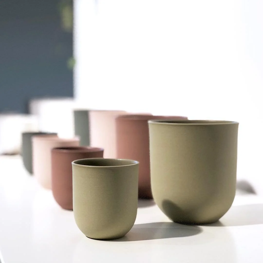 Handmade Scandinavian ceramic mugs in muted natural colours
