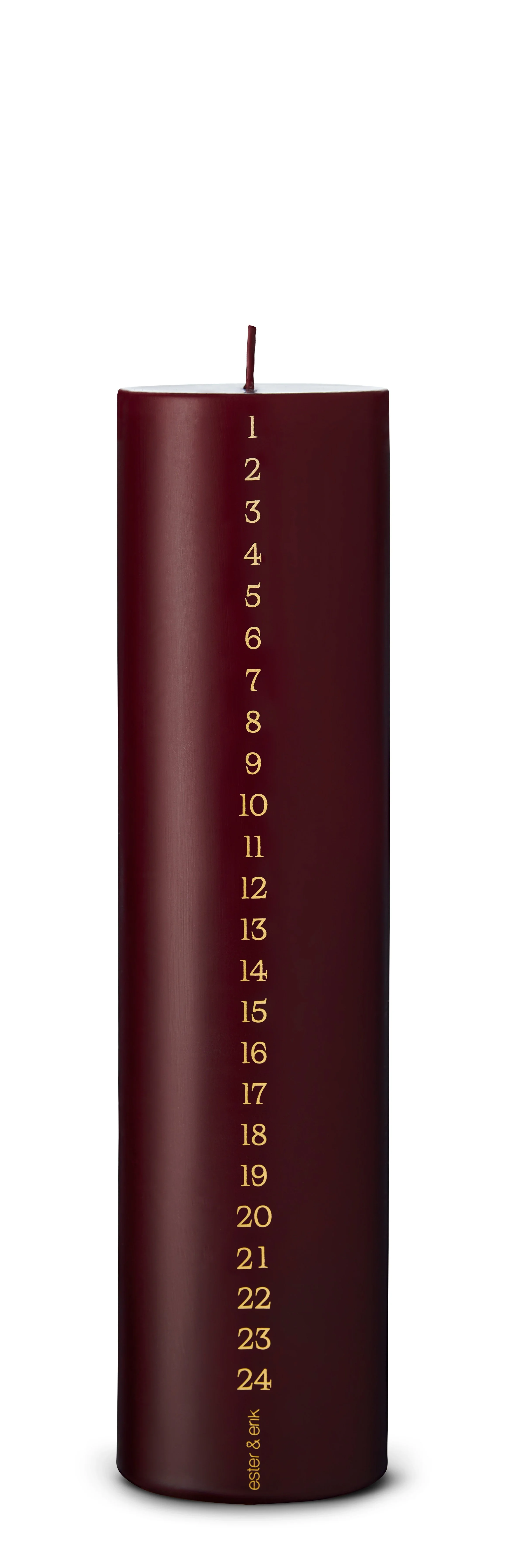 DEEP WINE PILLAR CALENDAR CANDLE | 1–24 | GOLD NUMBERS