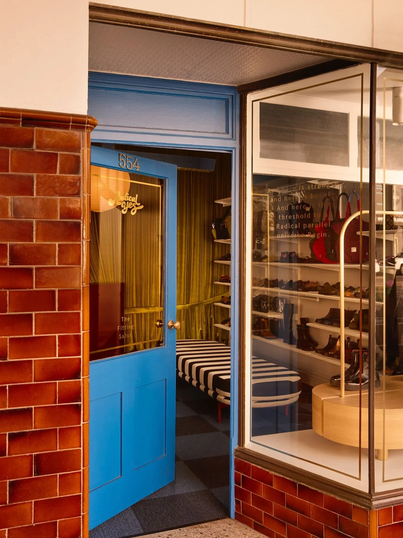 - PROJECT - step inside the new Fitting Salon for our friends @radicalyes 
We were thrilled with the opportunity to refresh the space and celebrate the beautiful product range. The iconic velvet curtain remains, now counterpunched by a new checkerboa