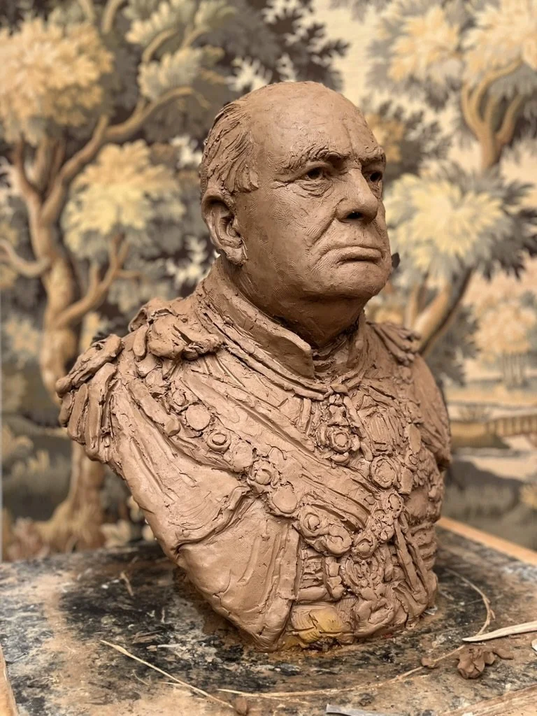 Churchill in Garter Robes, clay for bronze, 2024