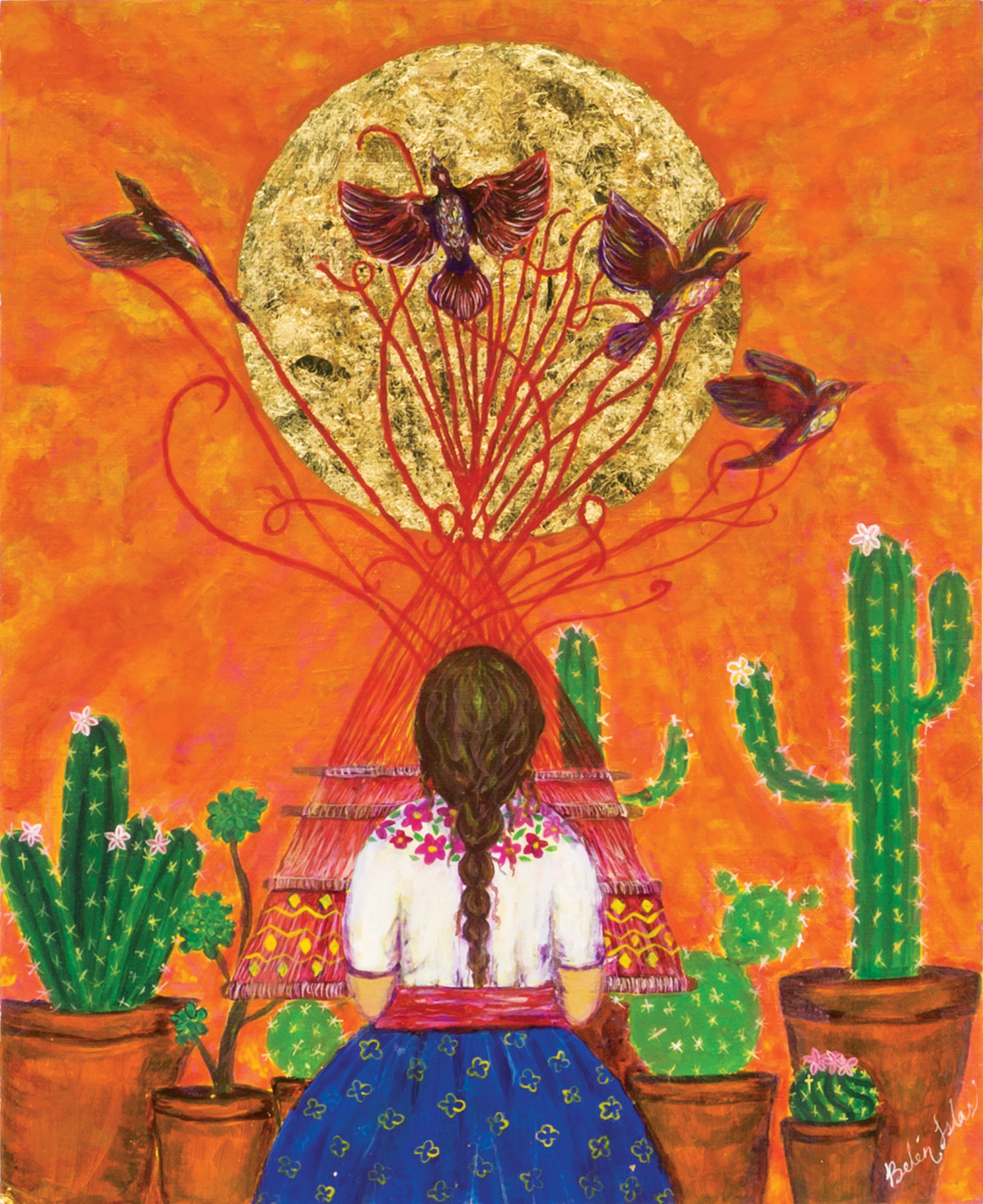   The Weaver   Acrylic painting on Panel / Board / MDF  by  Belen Islas   Size: 9 x 11"    $750.00   