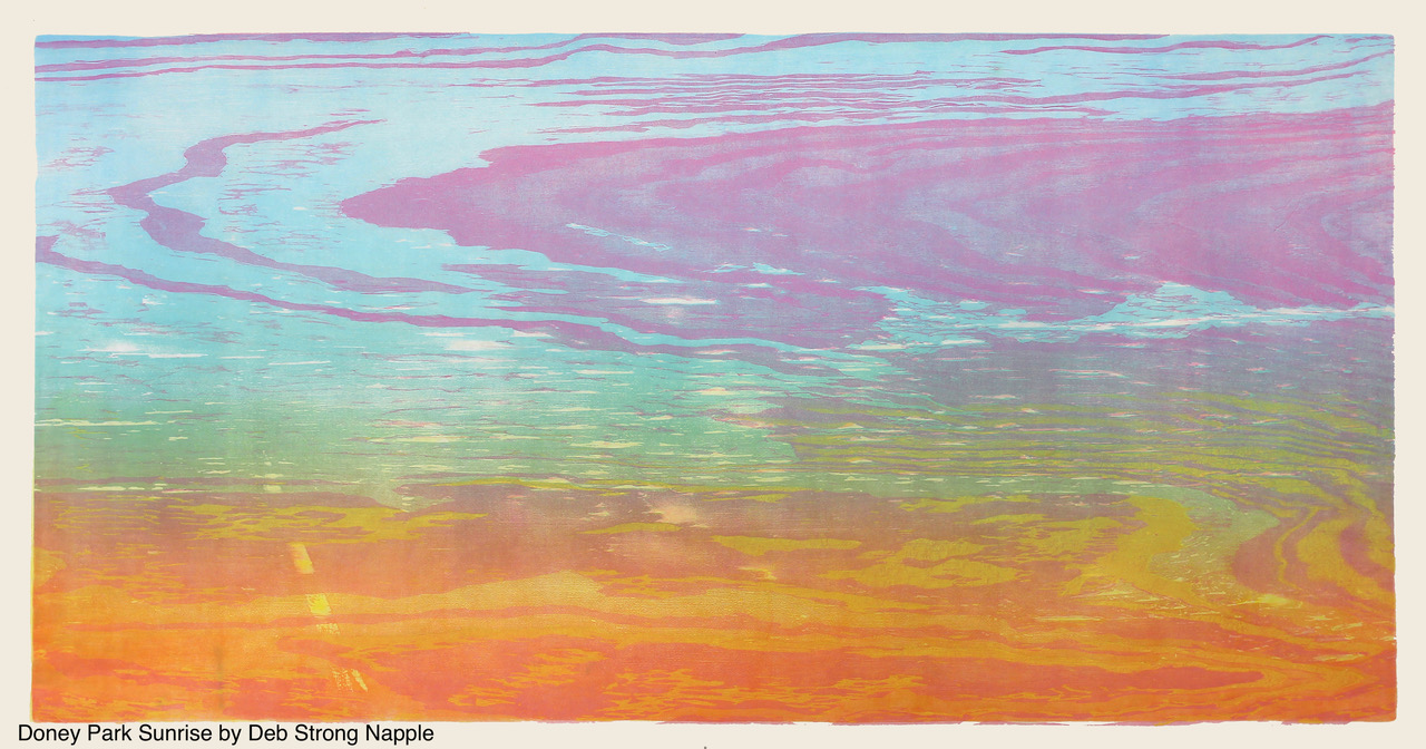   Doney Park Sunrise   Woodcut on Paper  by  Deb Strong Napple   Size: 48 x 24"   $2,650.00  