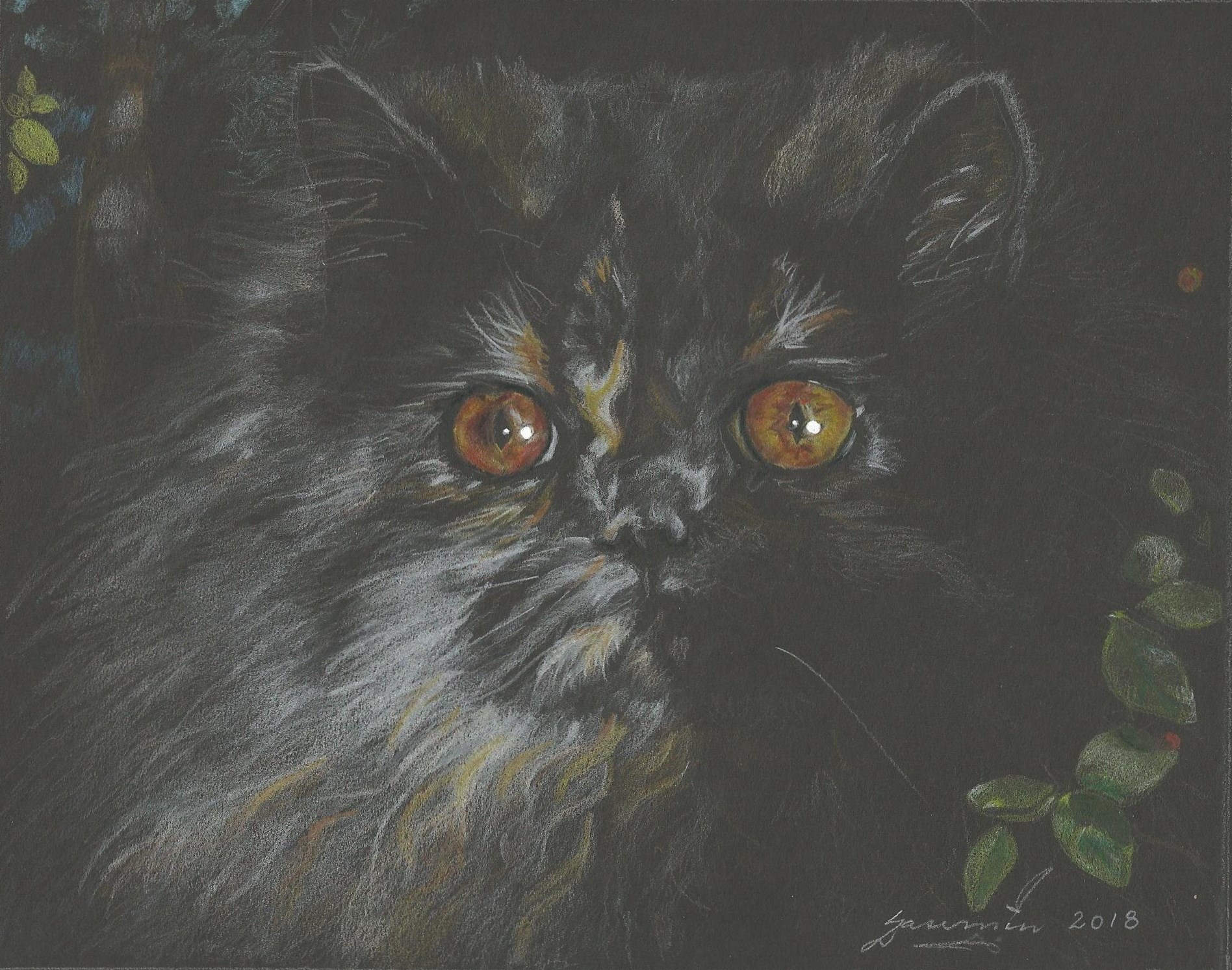 "Lil' and the Huckleberry", 8 x 10", Coloured Pencils on Black Paper, NFS