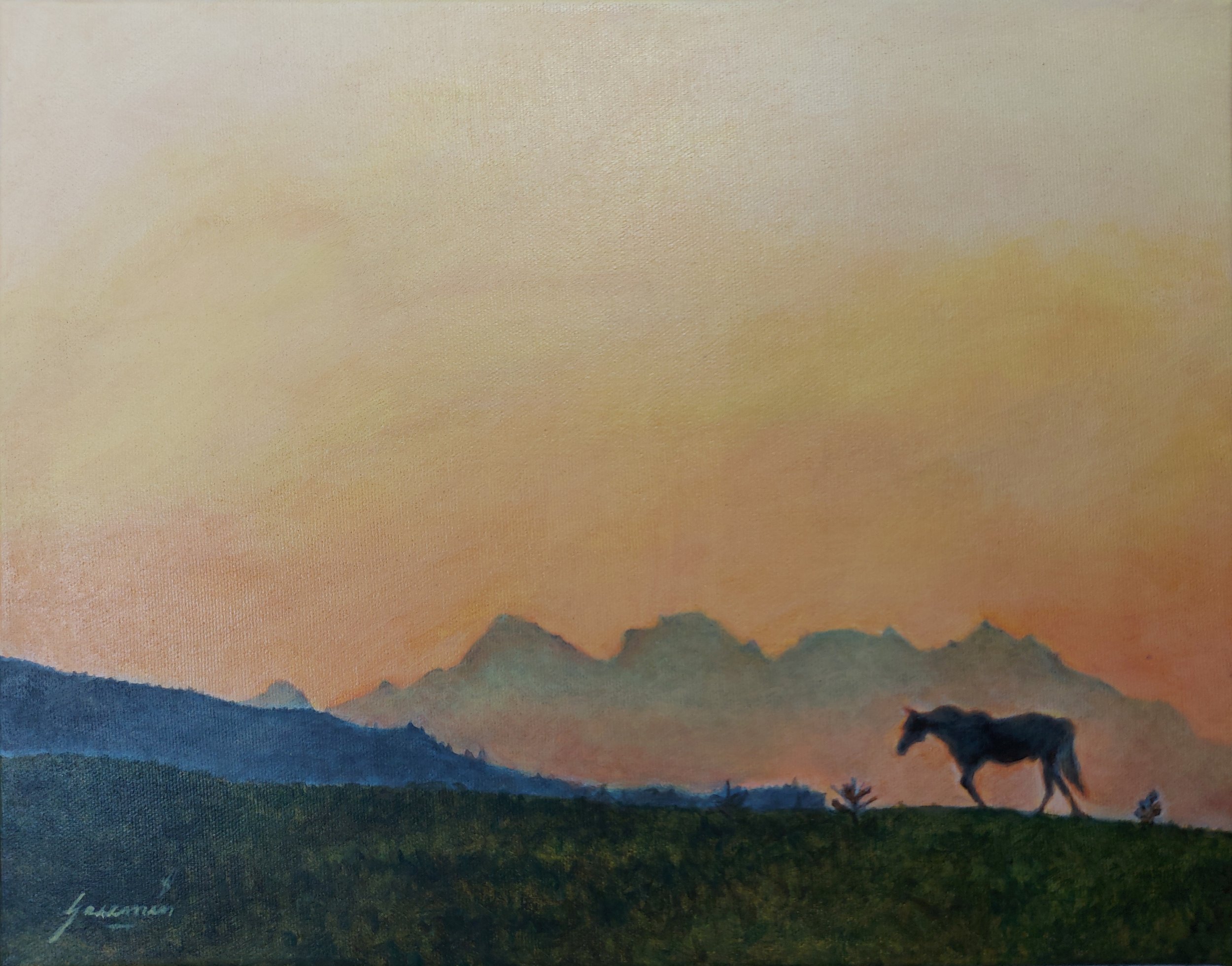 Lone Ranger, aka Leave No Song Unsung, Walking Alone in the Early Morning Sun, 11 x 14", Acrylic on Canvas, $250