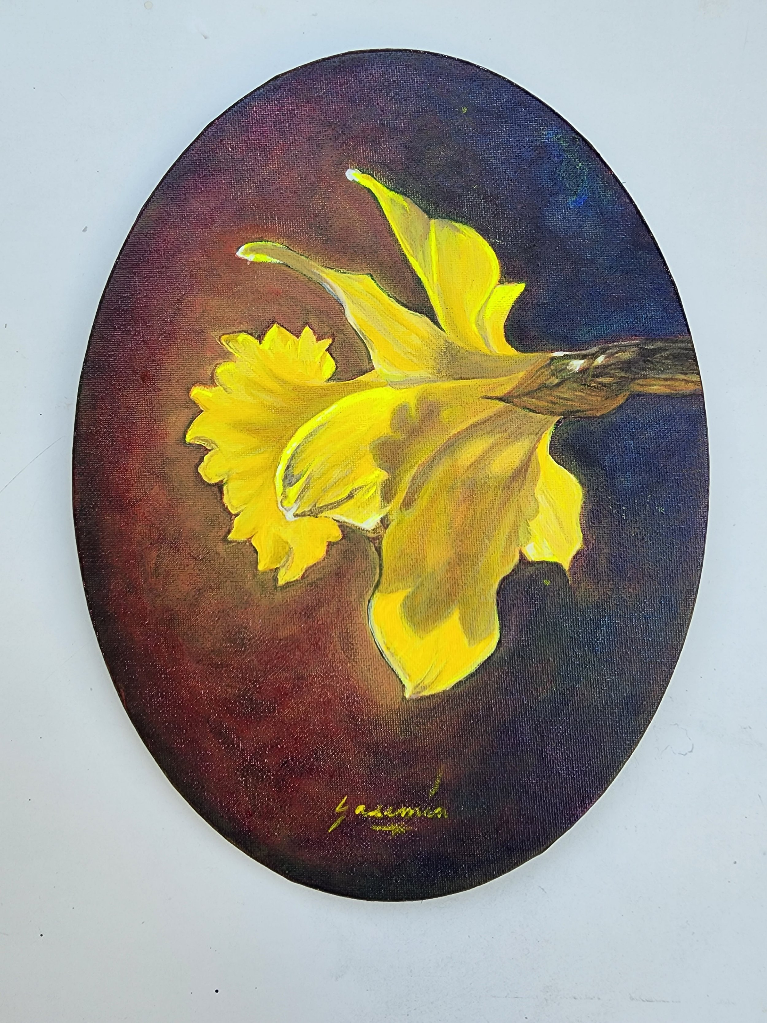 Deep Gold, 9 x 12", Acrylic on an Oval Canvas, $250