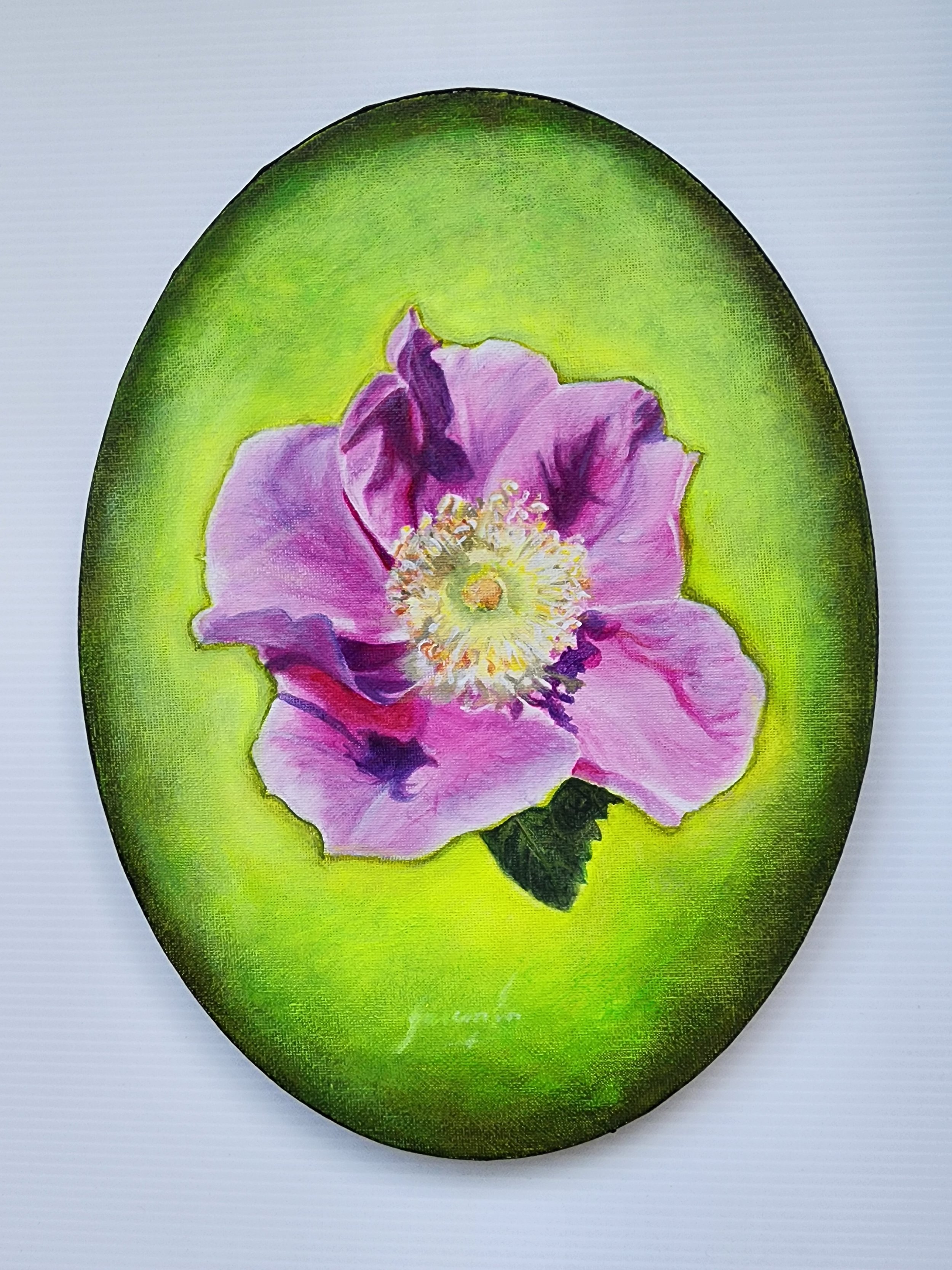 Wild Rose, 9 x 12" Oval Canvas, $225