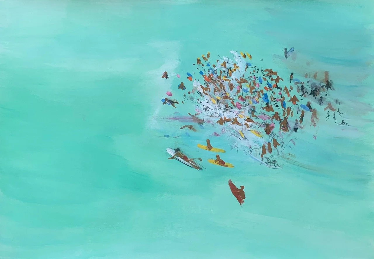 David K Wiggs-Watercolour January crowd-Freshwater-Plein air-80cm x 110cm Including mount and frame under glass-$3000.jpeg