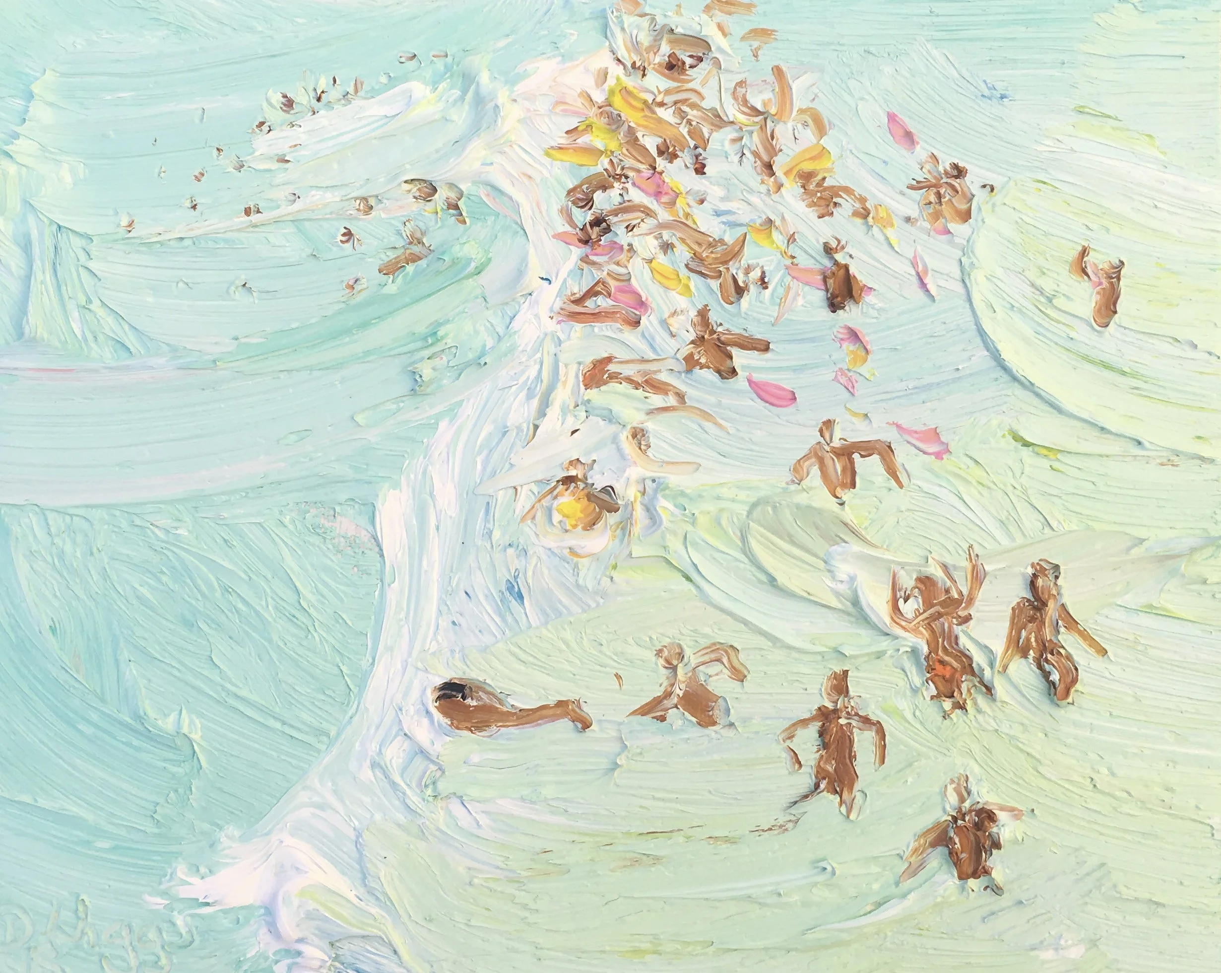 David K Wiggs-%22Diving through the foam and crowd-Freshwater-Plein air%22-42cm x 46cm Including mount and frame under glass-$700.jpg