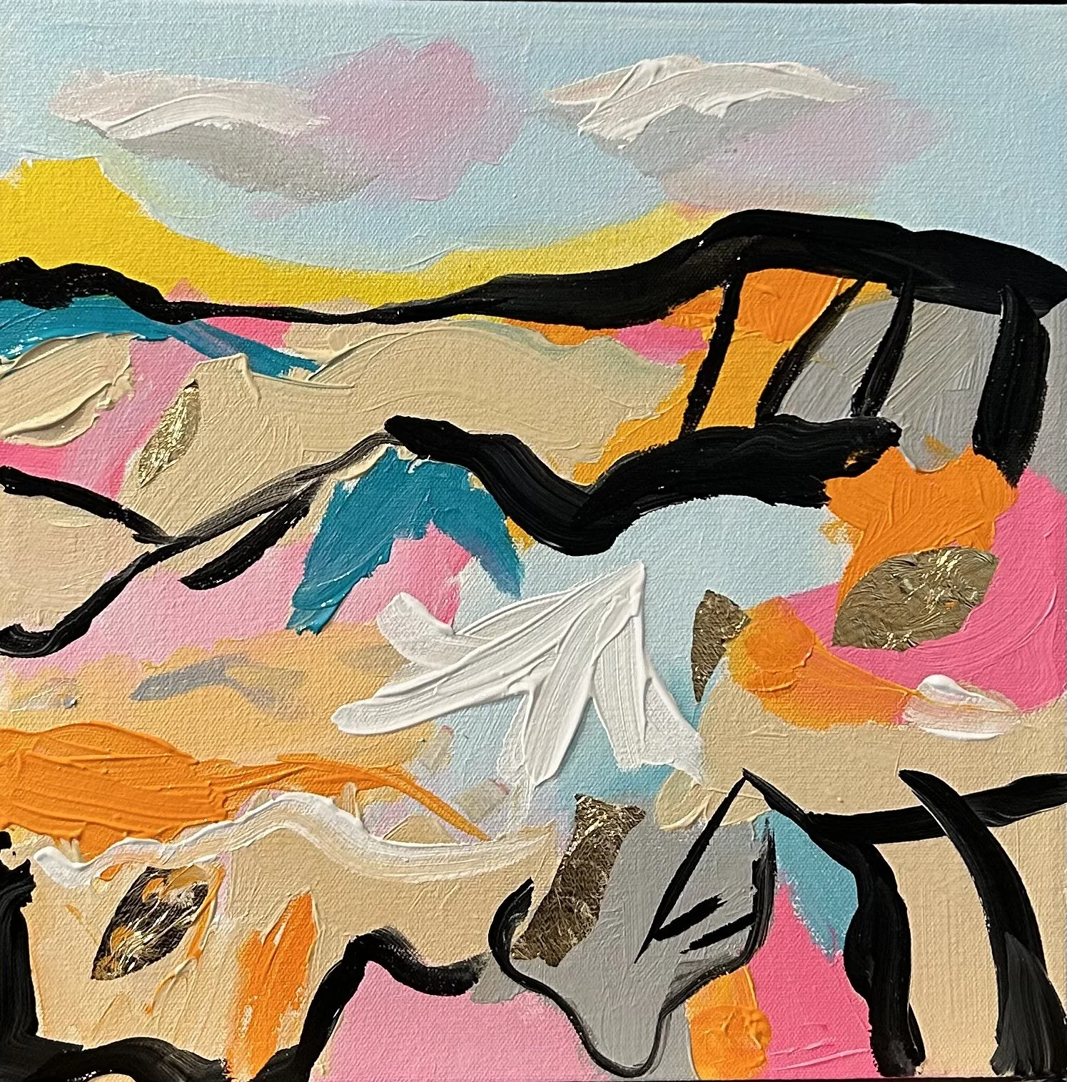 Joan Blond_Country Hills_33cmx33 cm_Acrylic  gold leaf on canvas_Oak frame_$495_2.JPG