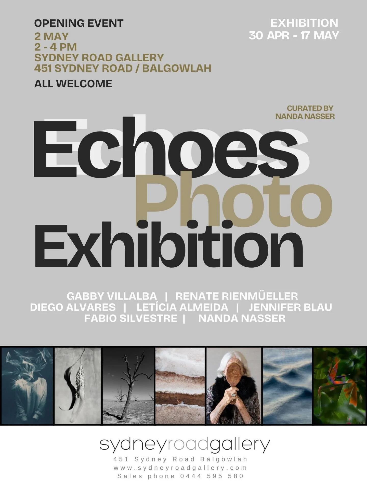 Our newest show opens today! 

Echoes Photo Exhibition brings together seven talented photographers of diverse backgrounds in a compelling group exhibition at Sydney Road Gallery, running from 30 April to 17 May.

The title Echoes embraces a broad a