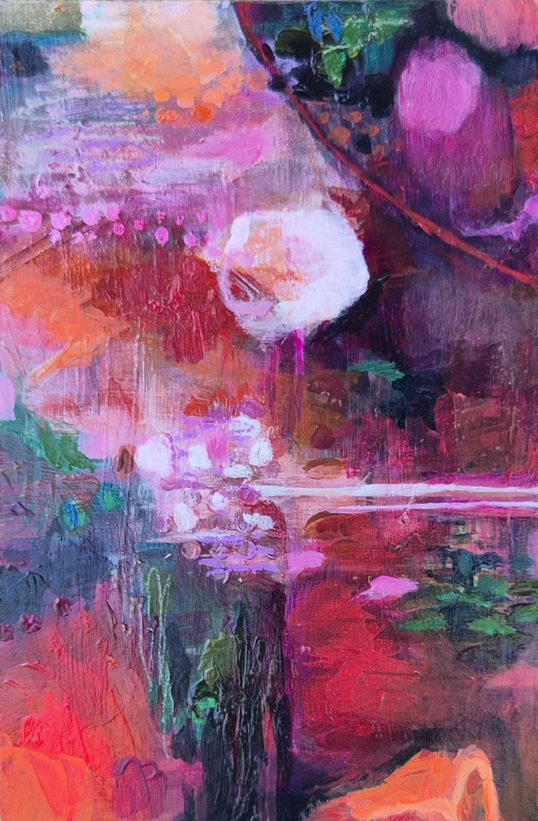 Amanda Mahony_Blooming Out_15x10cm_Acrylic and wax crayon on board_Framed_$395.jpg