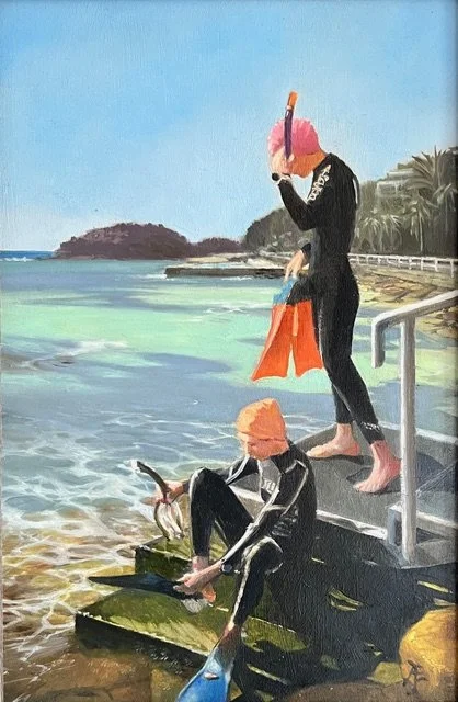 Ali Werbeloff_Snorkelers_28x18cm_Oil On Board_Bamboo Timber Frame_$850.jpeg