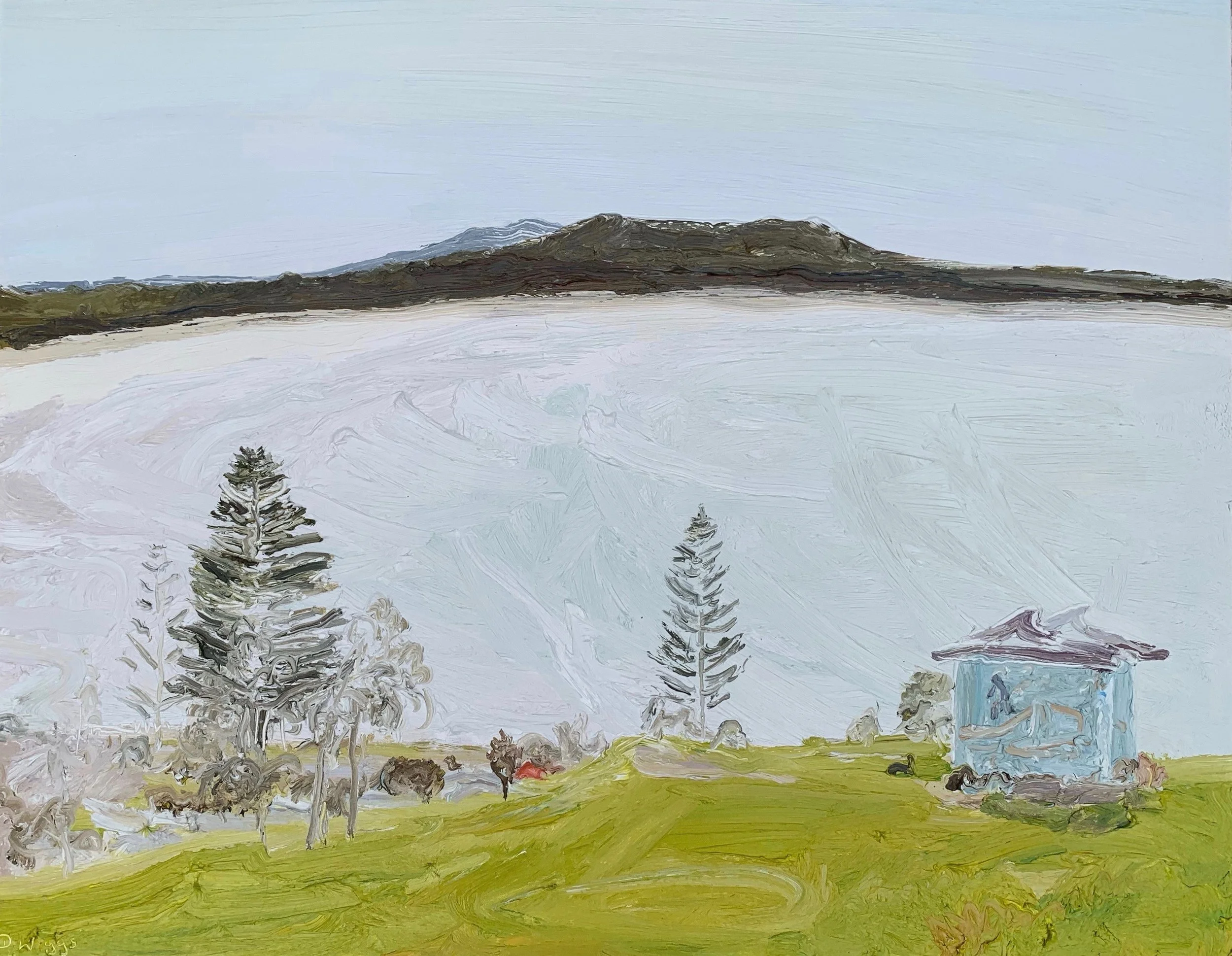 Crescent head Golf course and Water towers to Hat head over the caravan park and the Osprey nest-Plein air-Oil on canvas-75cm x 95cm framed-David K Wiggs-$3000-May Floods 2025 2.jpg