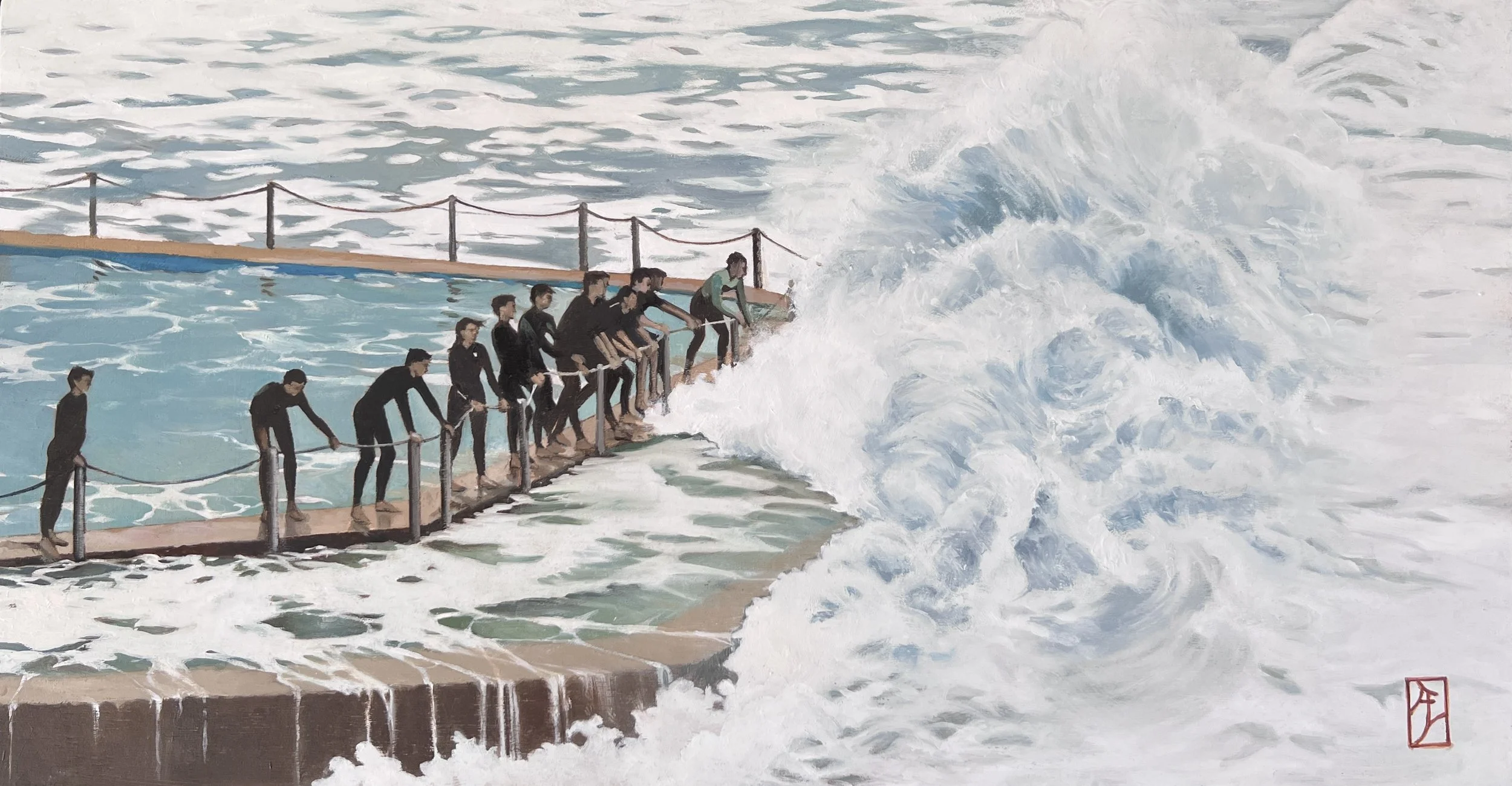 Chain Surfing Sth Curl Curl_28x53cm_Oil on Board_Framed_$1250 .JPG