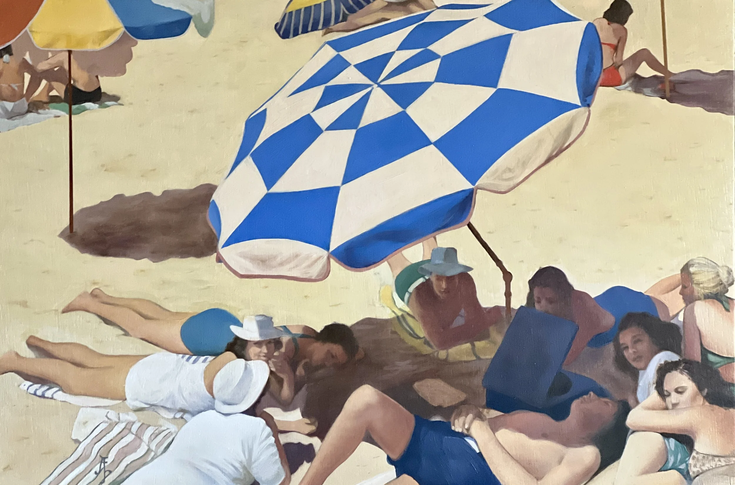 Ali Werbeloff_Under the blue umbrella_43x65cm_Oil on board_framed_$1850.JPG