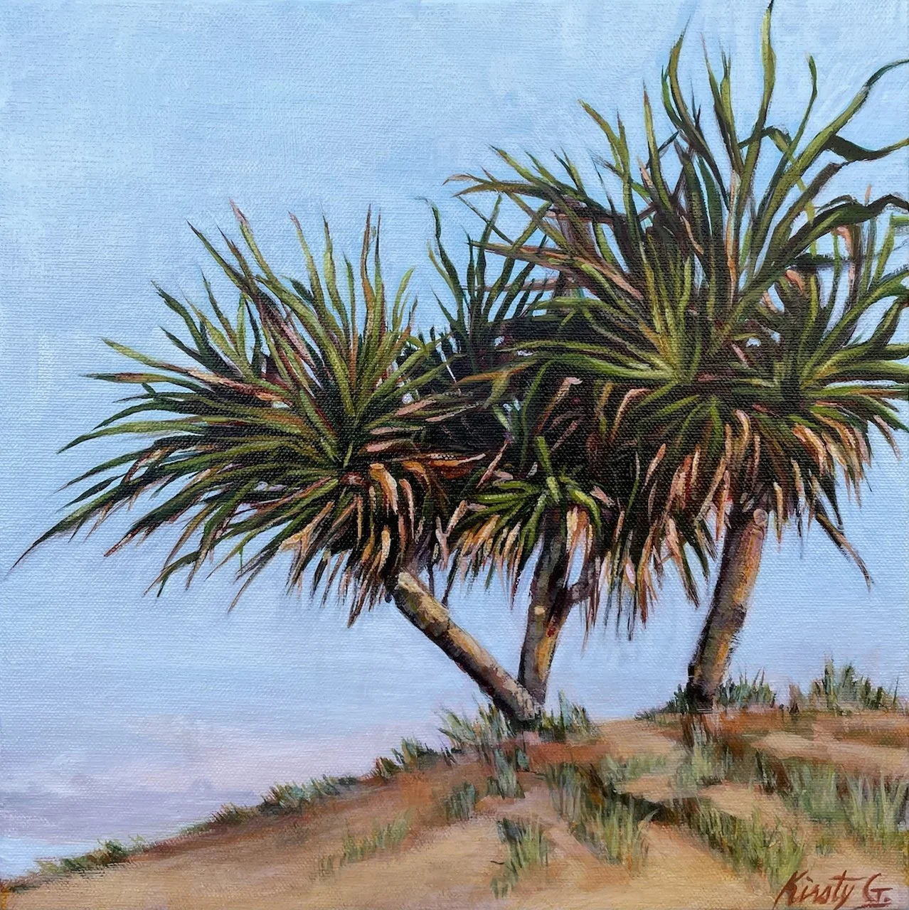 Kirsty Gautheron Pandanus Glow  33 x 33cm acrylic on canvas framed $350.JPG