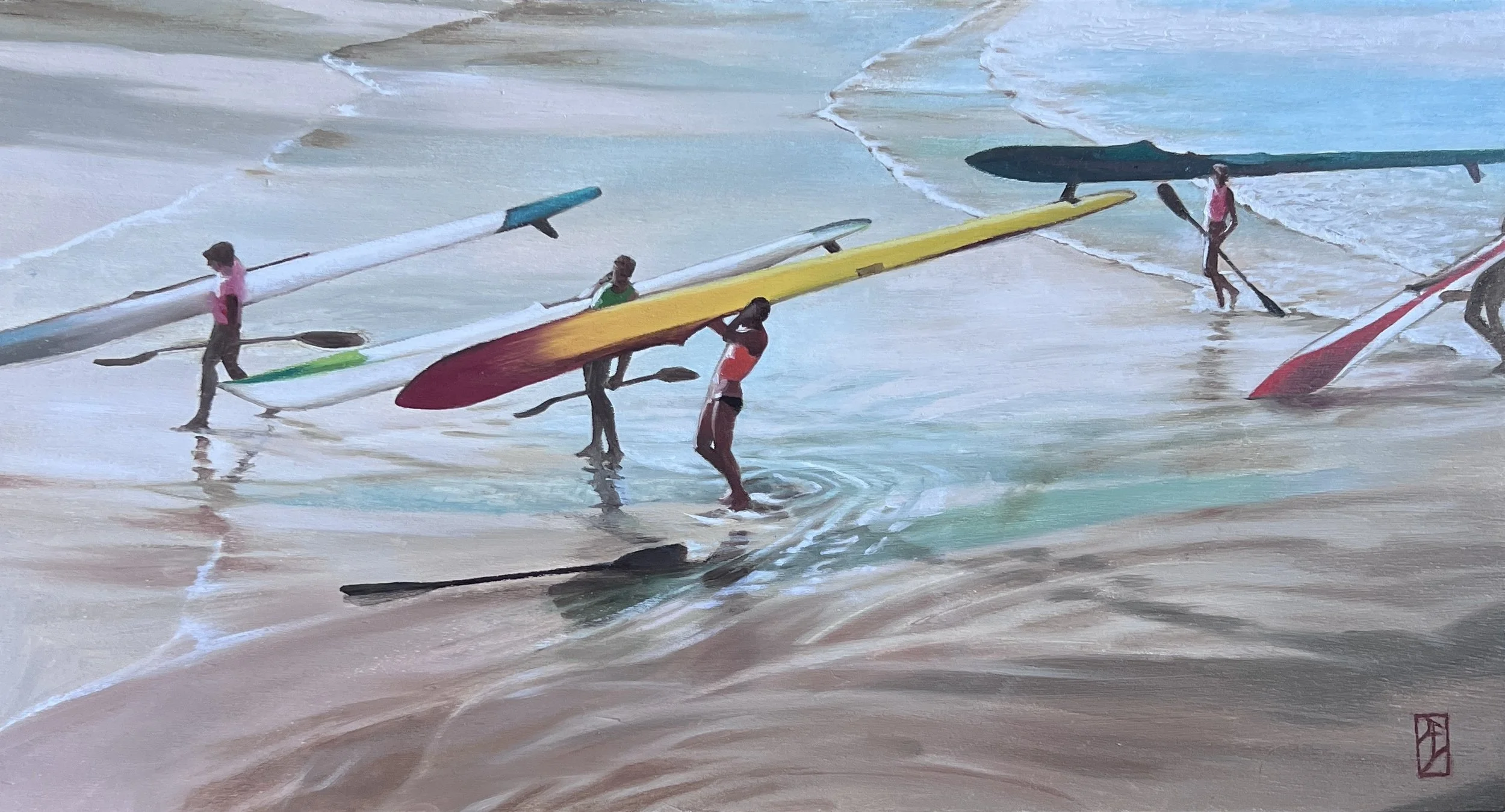 Surf Skis South Steyne_28x53cm_Oil on Board_Framed_$1250.JPG