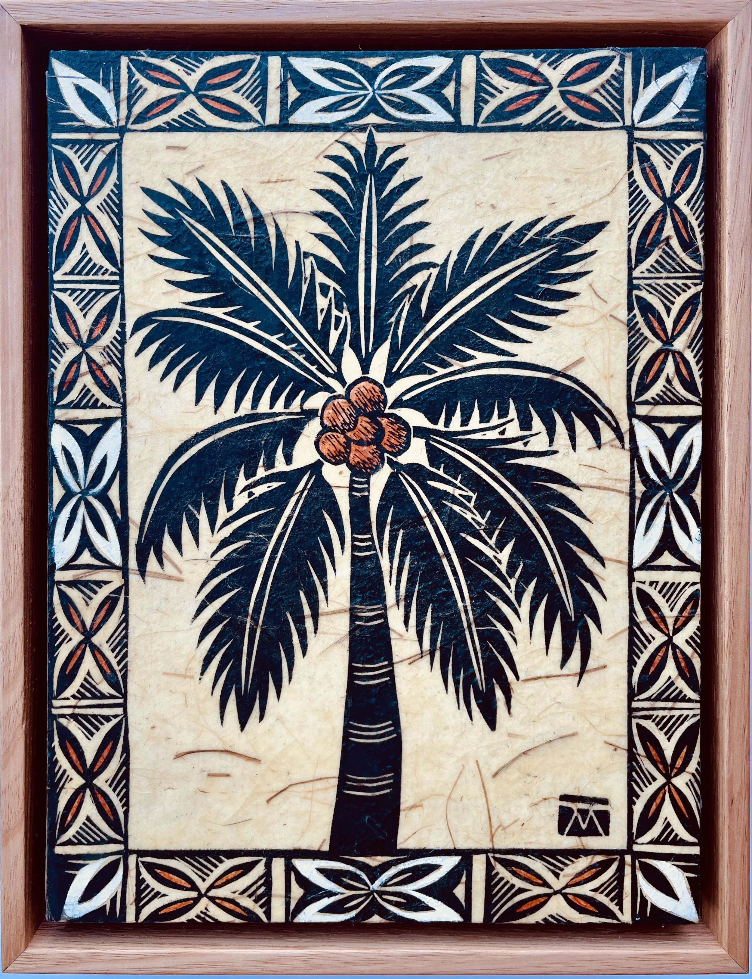 TracyMcCarthy_CoastalCharmSand_210x270mm_Linocut Print on Asian Paper Hand Coloured Mounted Encaustic_franed_$275.JPG