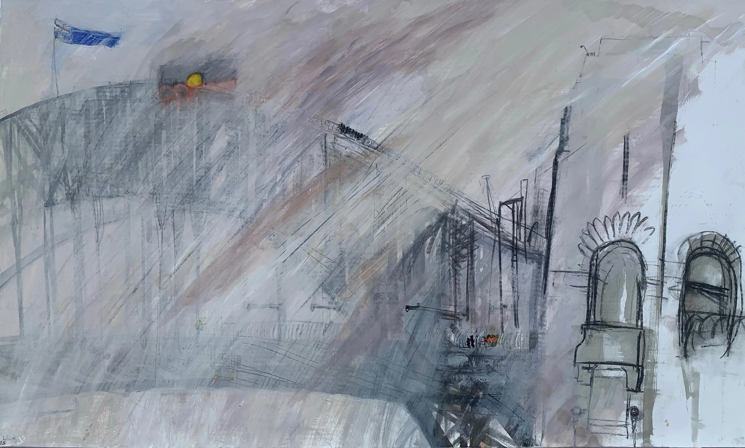 Fire and Rain-Bridge Climbers and High Viz-Plein air-Gouache-Charcoal and Ink-100cm x 150cm-David K Wiggs-$5500.jpg