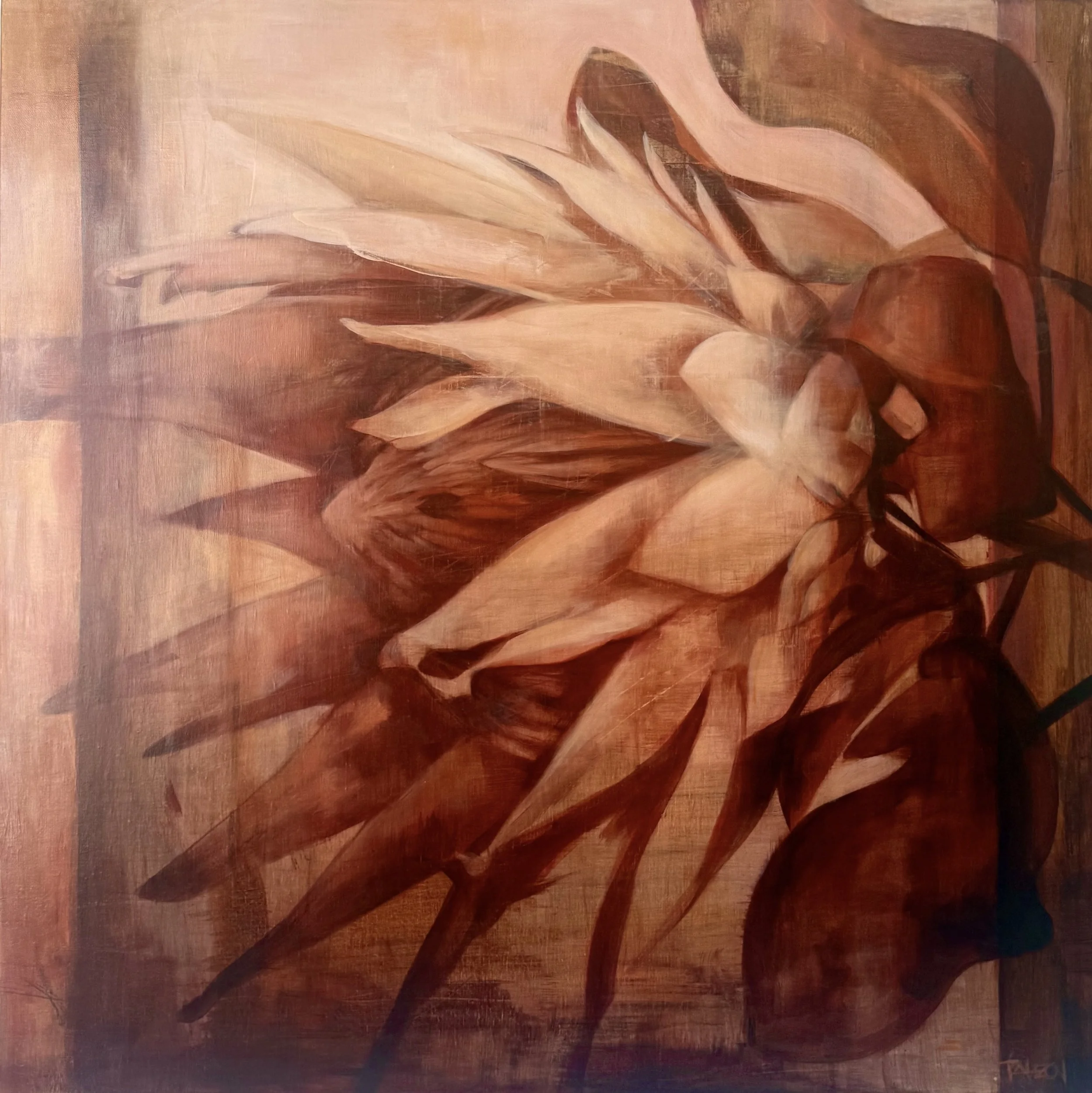 Marilou Palazon “Dawns Embrace”102x102cm.Acrylic on canvas unframed $3496 Framed $3795 jpg.jpg