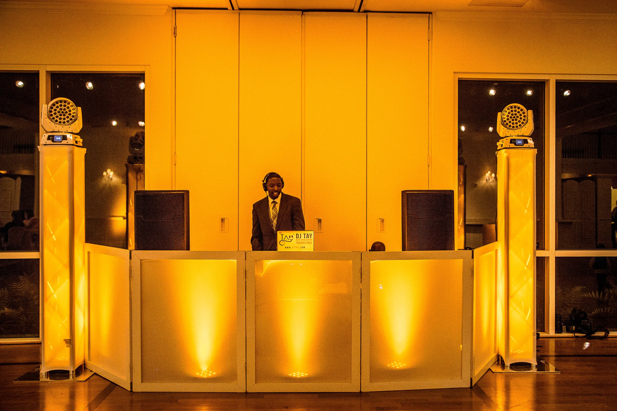 DJ Setup with Dance Floor Lighting & DJ Facade - Photographed by Phrozen Memories Photography
