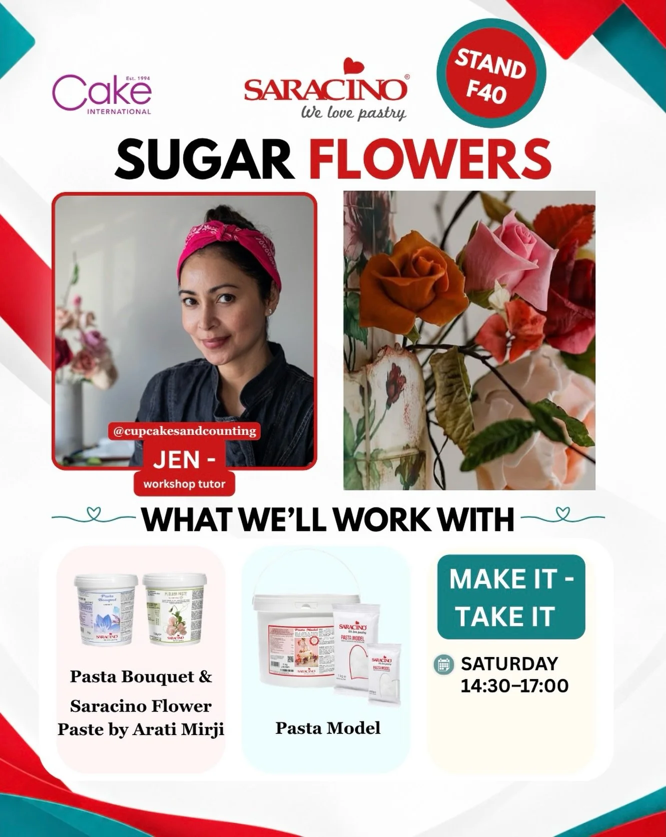 Stand F40. Saturday, 7th November 2.30-5pm at the Cake &amp; Bake International in Birmingham, UK. See you there lovelies! 😘

#sugarflowers #sugarflorist #sugarflowerart #saracino #cupcakesandcounting