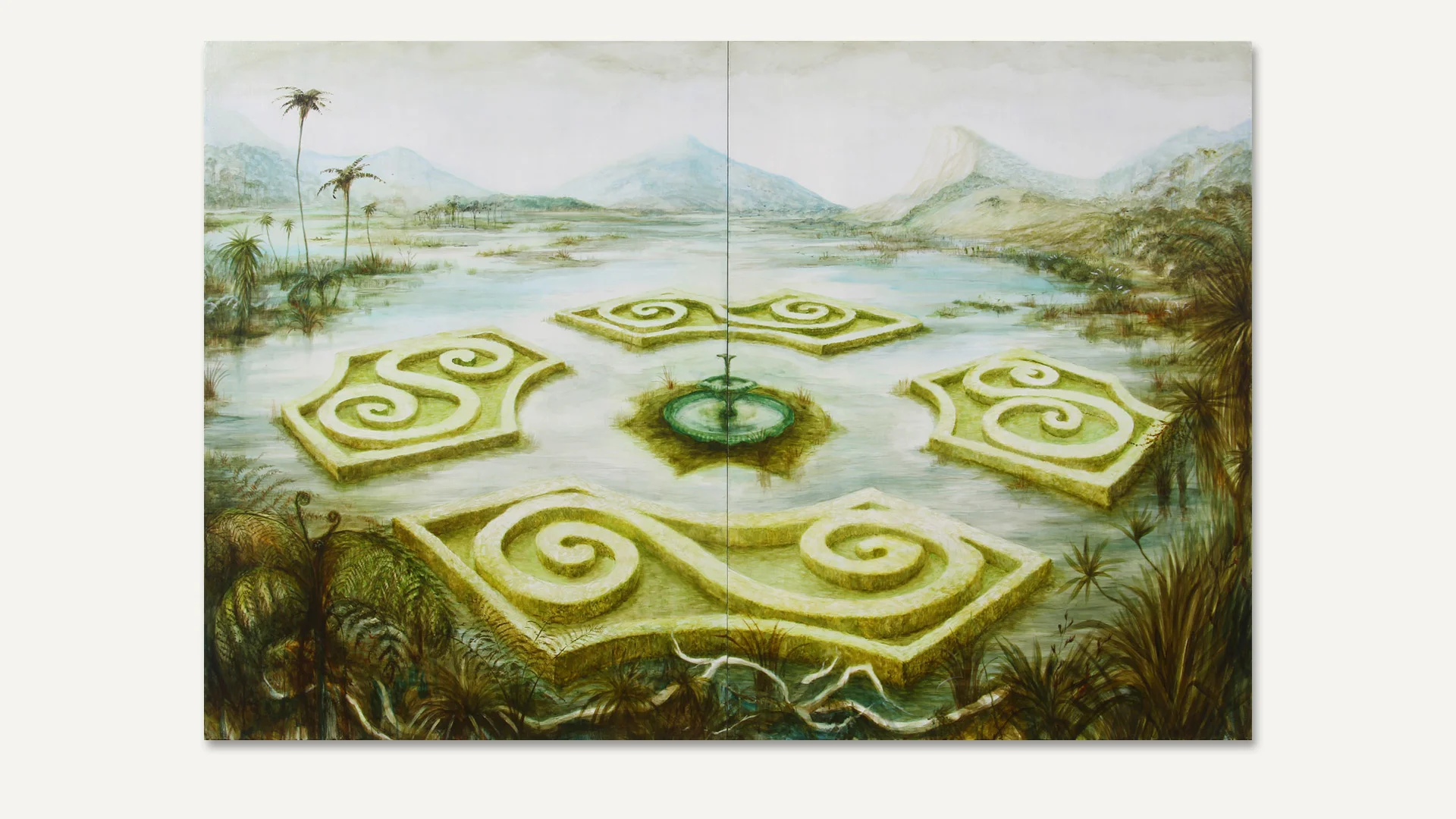 JENNA PACKER, Water Feature, 2019, acrylic on board, Courtesy Milford Galleries Dunedin