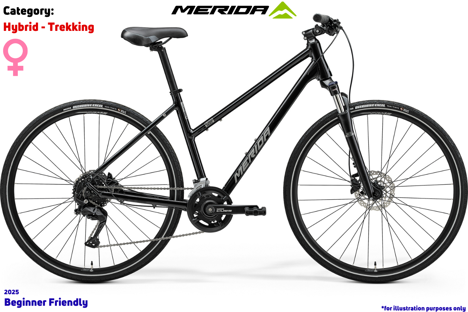 Merida Crossway Lady 100 - Glossy Black (Silver) - CUES 9-Speed
