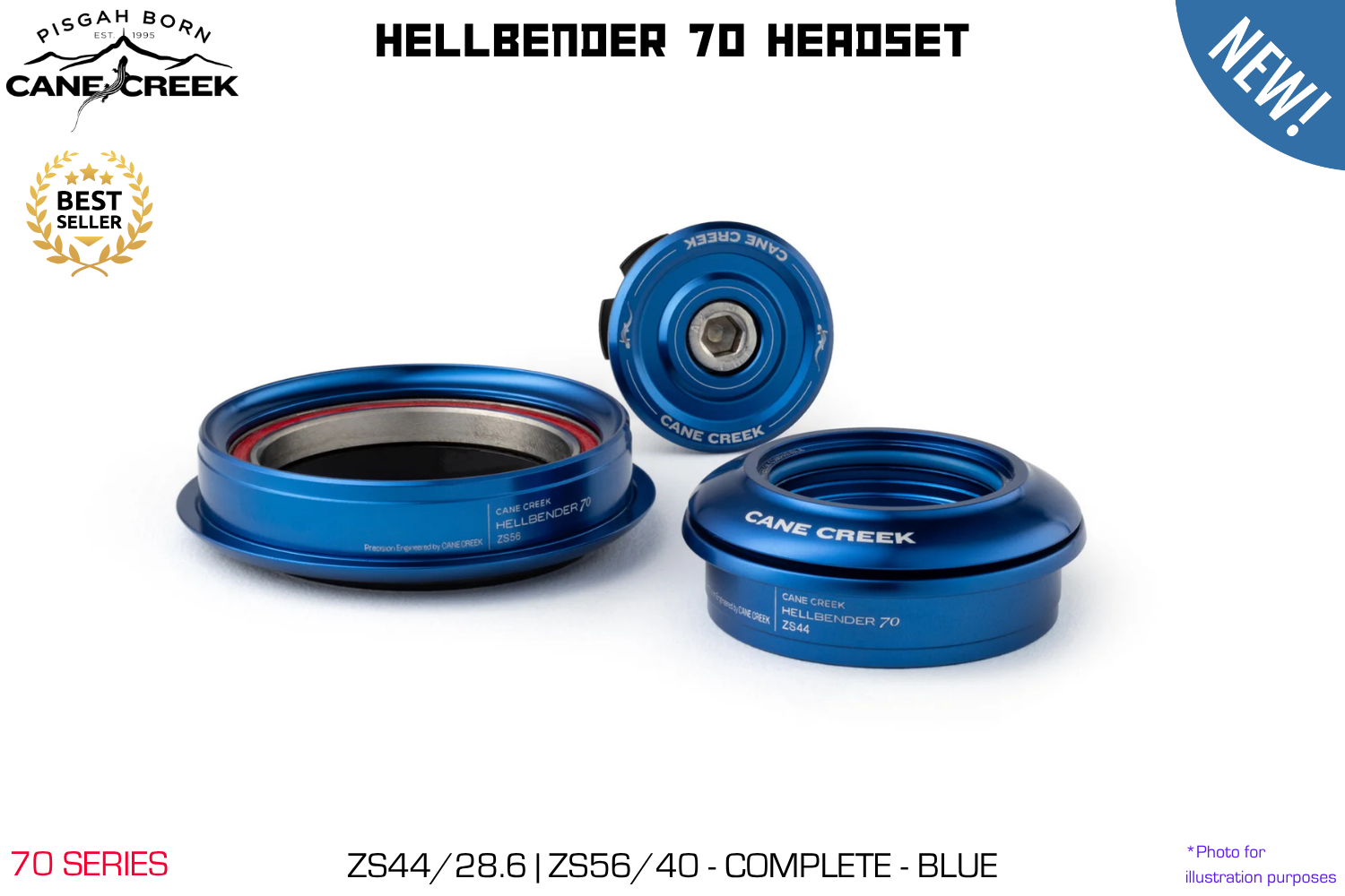 Cane Creek - Hellbender 70 Headset - ZS44/28.6|ZS56/40 - Complete - Blue