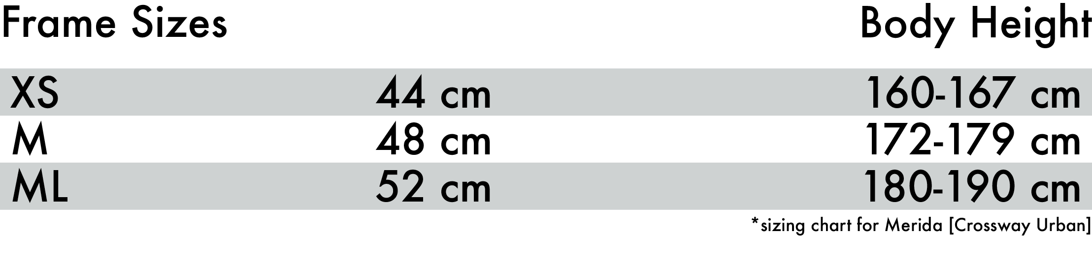 Merida Bike Size Chart