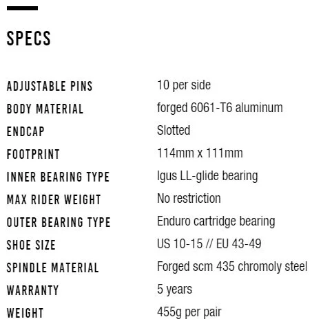 Specs for Large