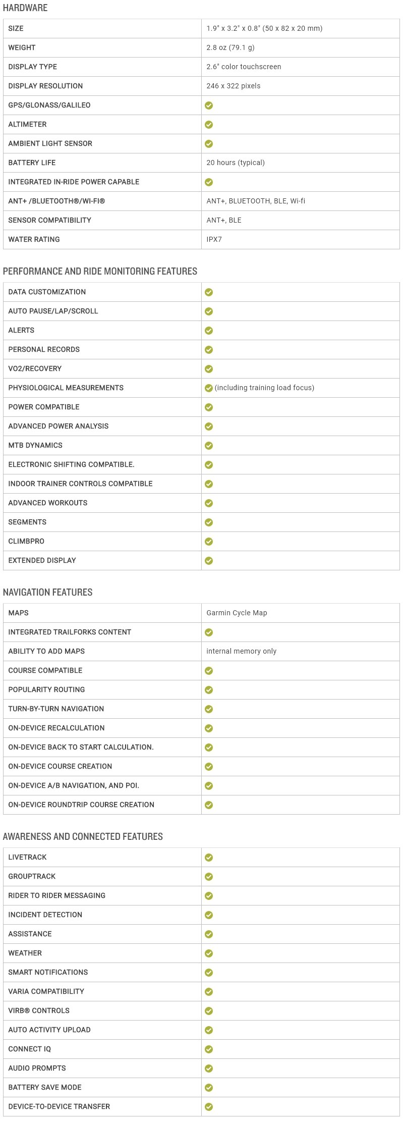 garmin edge 830 specs